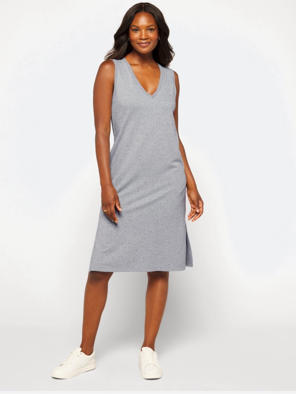 Sleeveless V-Neck Knit Midi Dress
